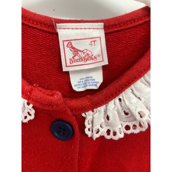 Kids Buster Brown Red Retro Vintage Collared Jacket Coat Embroidered Size 4T - Picture 3 of 5